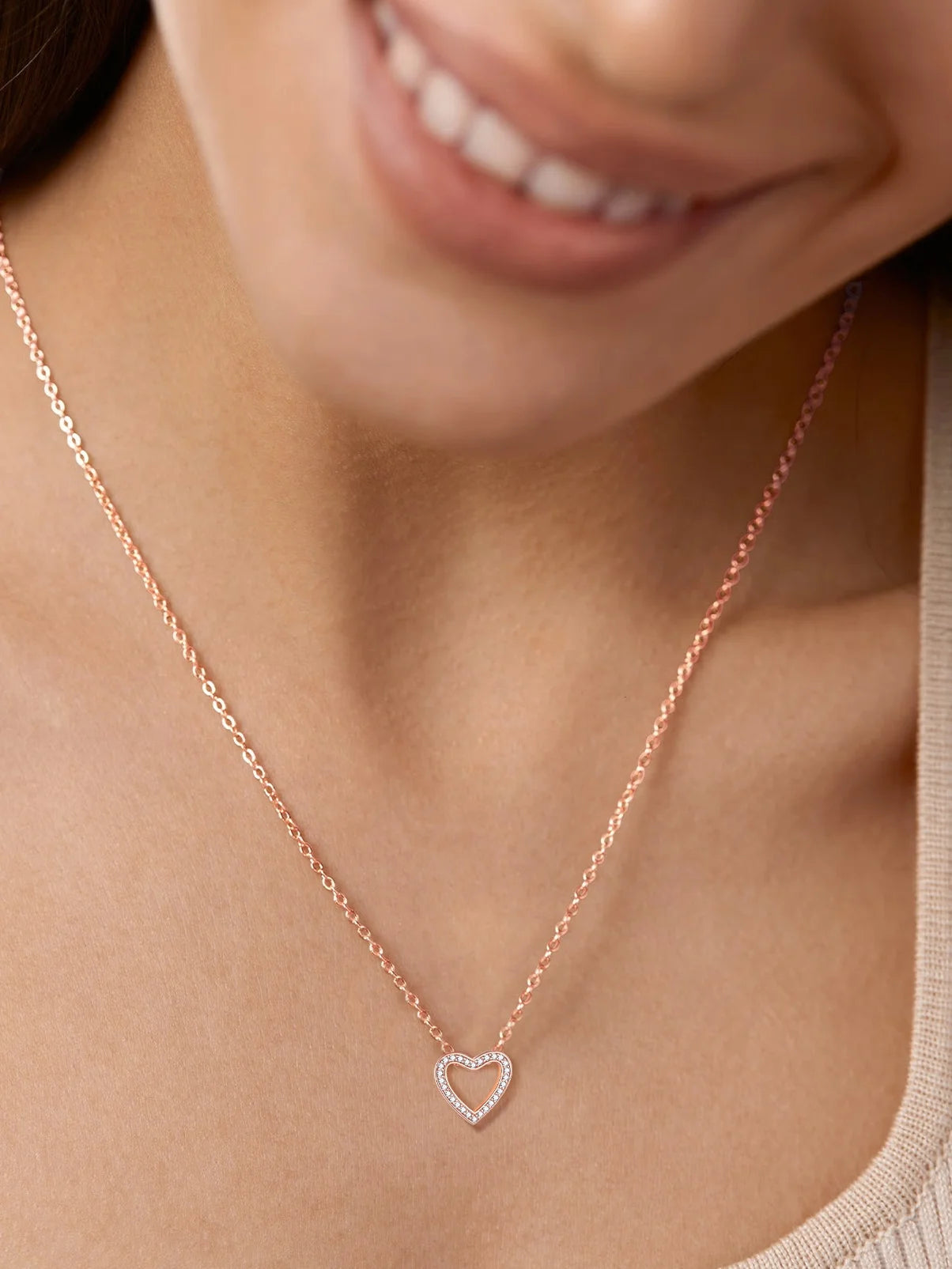 925 Sterling Silver Heart Necklace for Women Love Pendant Necklaces Hypoallergenic Simple Jewelry for Wife Mom Daughter - Rose Gold