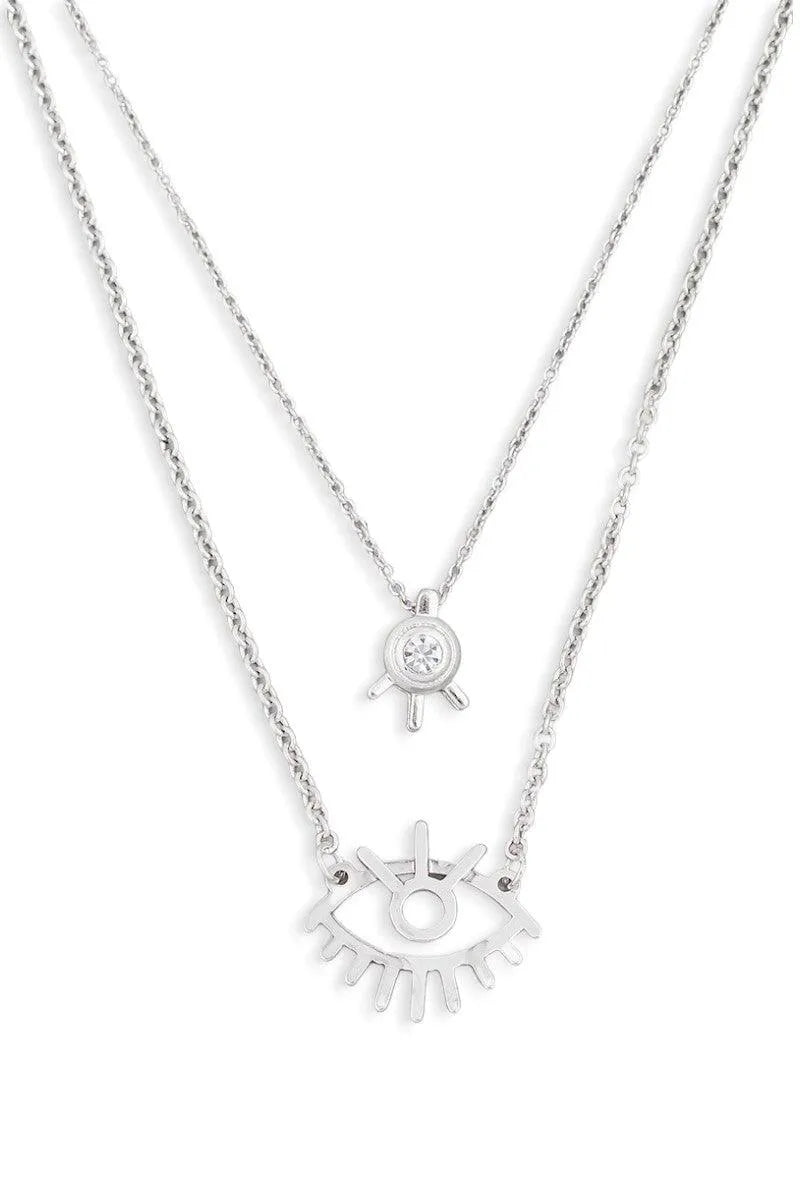 Layered Eye Cutout Pendant Chain Necklace