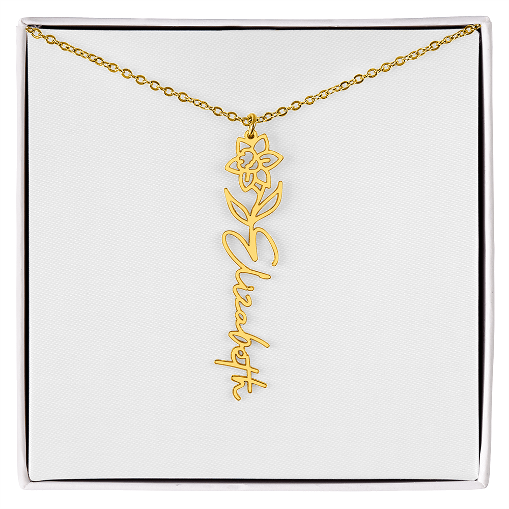 Flower Name Necklace - Gold or Stainless Steel