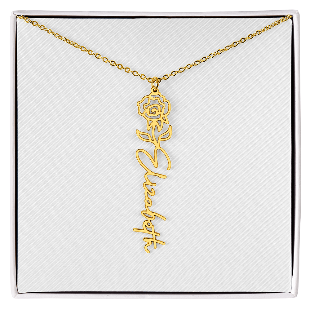 Flower Name Necklace - Gold or Stainless Steel