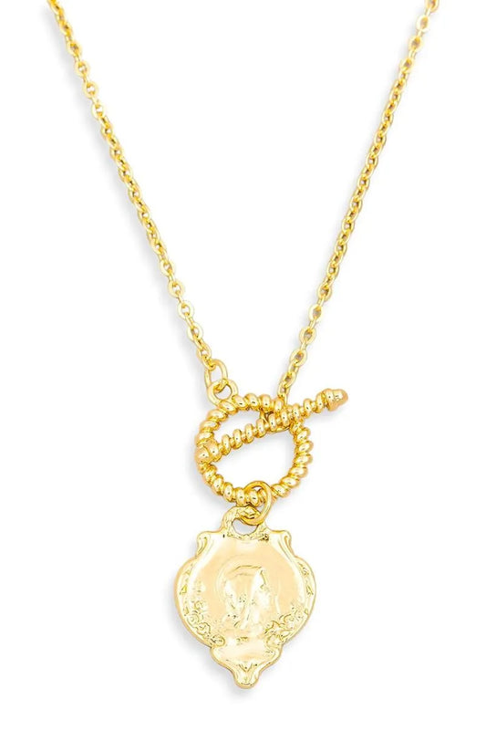 Long Printed Medallion Lobster Clasp Necklace