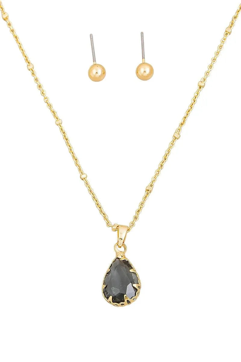 Crystal Teardrop Necklace & Small Ball Earring Set