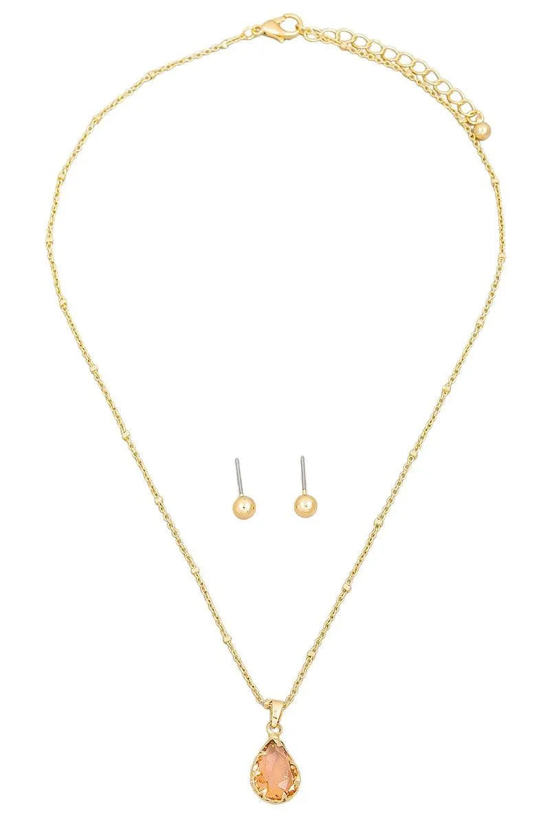 Crystal Teardrop Necklace & Small Ball Earring Set