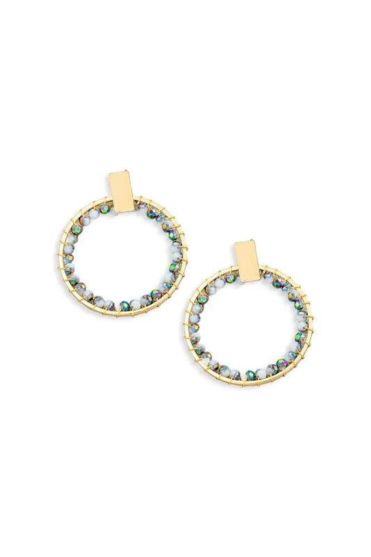 Circle Glass Inner Bead Push Back Closure Earrings