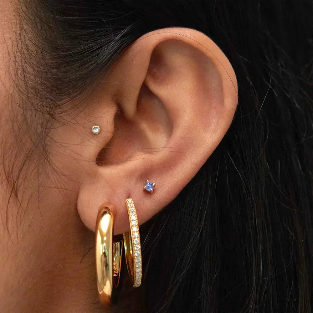 18K Gold Plated 925 Silver Birthstone Stud Earrings - Mini Colored Zircon