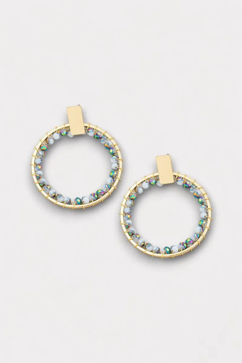 Circle Glass Inner Bead Push Back Closure Earrings