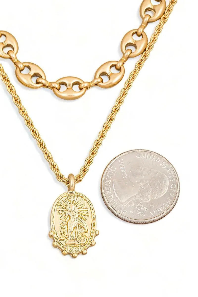 Layered Mariner Chain Pendant Necklace Stud Earring Set