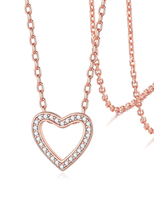 925 Sterling Silver Heart Necklace for Women Love Pendant Necklaces Hypoallergenic Simple Jewelry for Wife Mom Daughter - Rose Gold